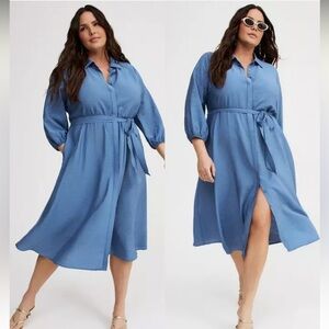 BNWT Torrid Collared Tie-Front Shirt Midi Dress